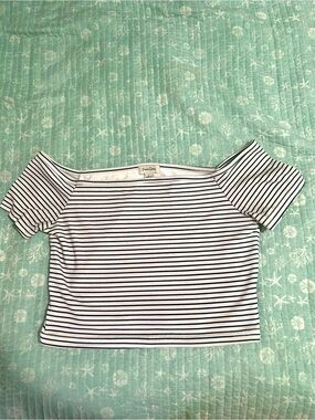 Striped Off-Shoulder Crop Top in Black & White